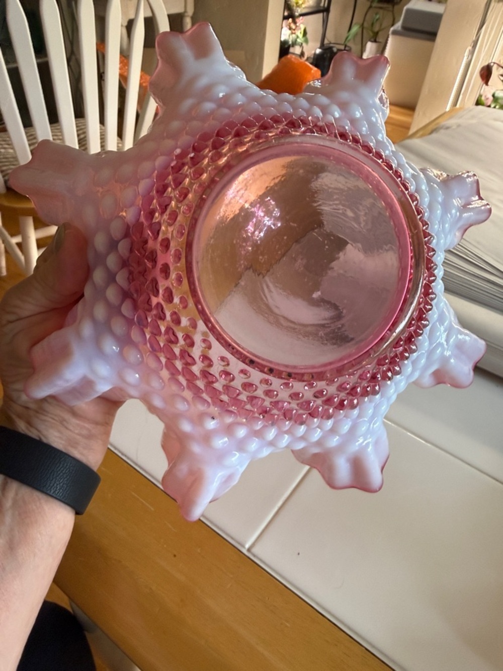 Fenton Pink Ruffled Hobnail Glass Bowl - Decorative Home Art - Picture 3 of 4